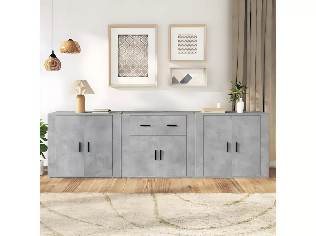 Kauf Unique Sideboards 3 Stk. Betongrau Holzwerkstoff