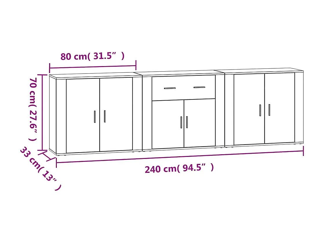 Aparadores 3 pcs derivados de madeira cinzento cimento