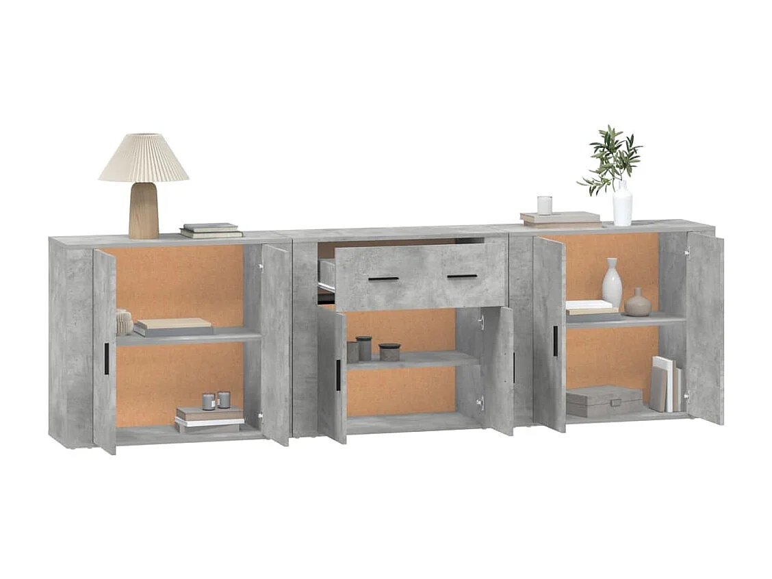 Aparadores 3 pcs derivados de madeira cinzento cimento