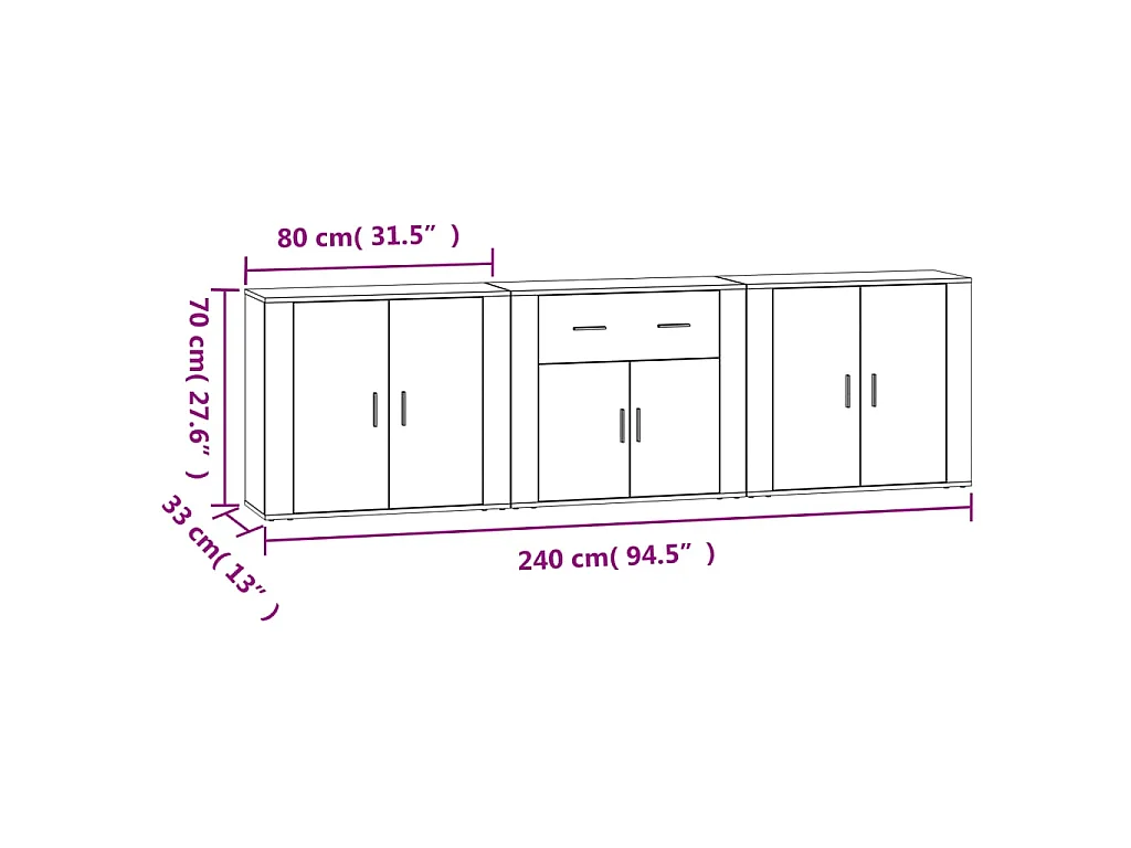 Aparadores 3 piezas madera contrachapada gris hormigón