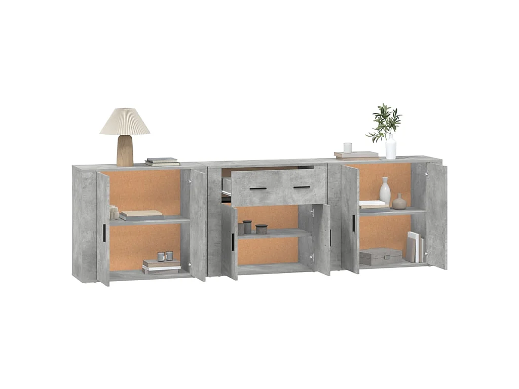 Aparadores 3 piezas madera contrachapada gris hormigón