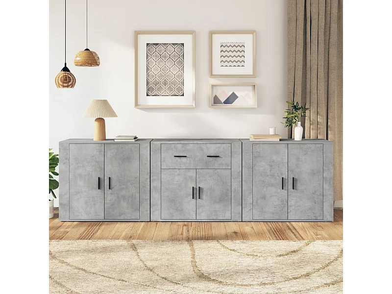 Aparadores 3 pcs derivados de madeira cinzento cimento