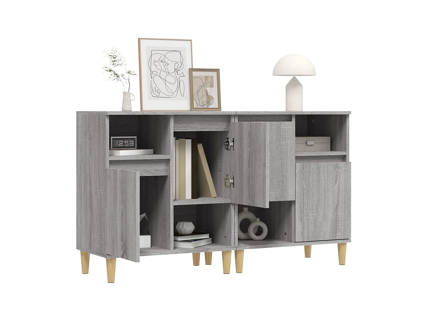 Aparadores 2 uds madera contrachapada gris Sonoma 60x35x70 cm