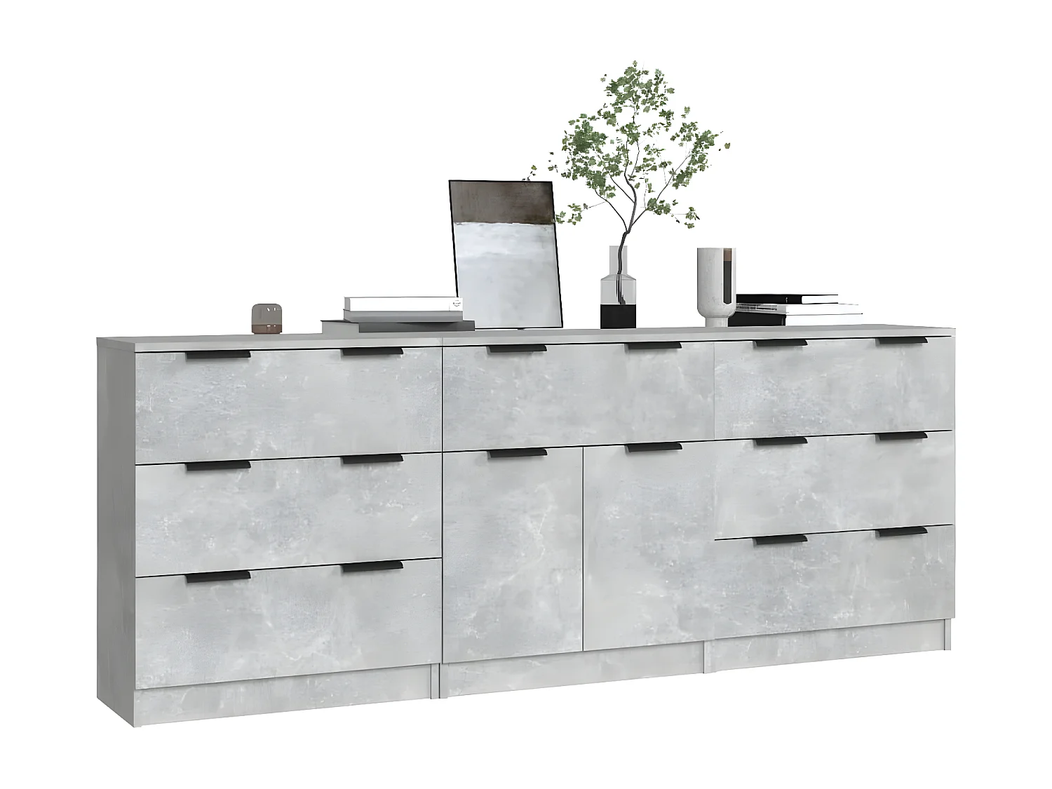 Buffets 3 pcs gris béton bois d'ingénierie