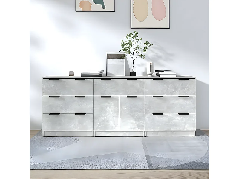 Aparador de 3 piezas madera contrachapada gris hormigón