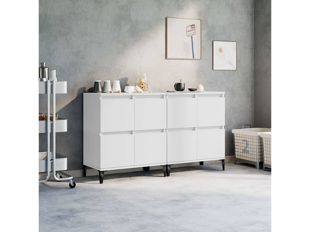 Buffets 2 pcs blanc 60x35x70 cm bois d'ingénierie