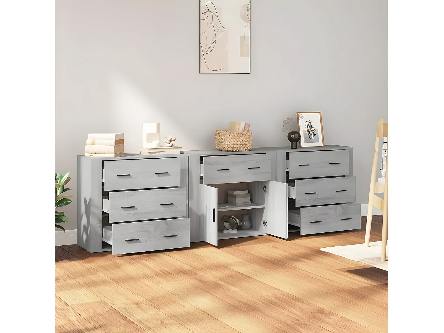 Buffets 3 pcs Sonoma gris Bois d'ingénierie