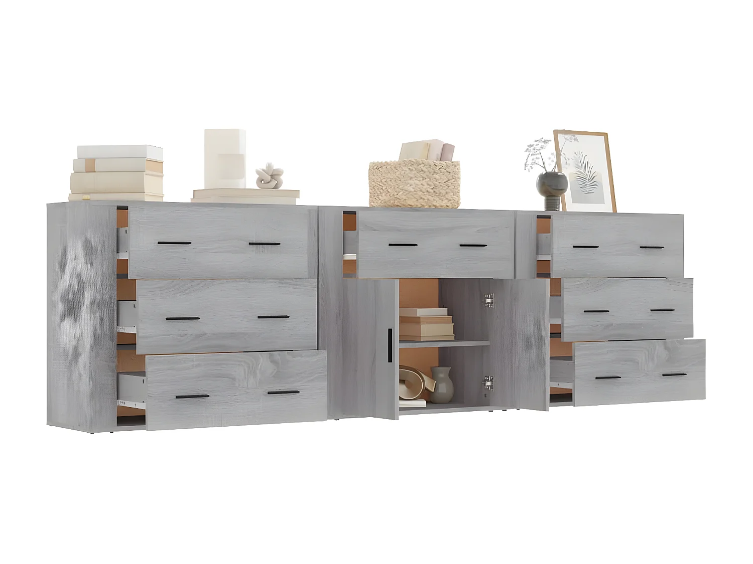 Buffets 3 pcs Sonoma gris Bois d'ingénierie