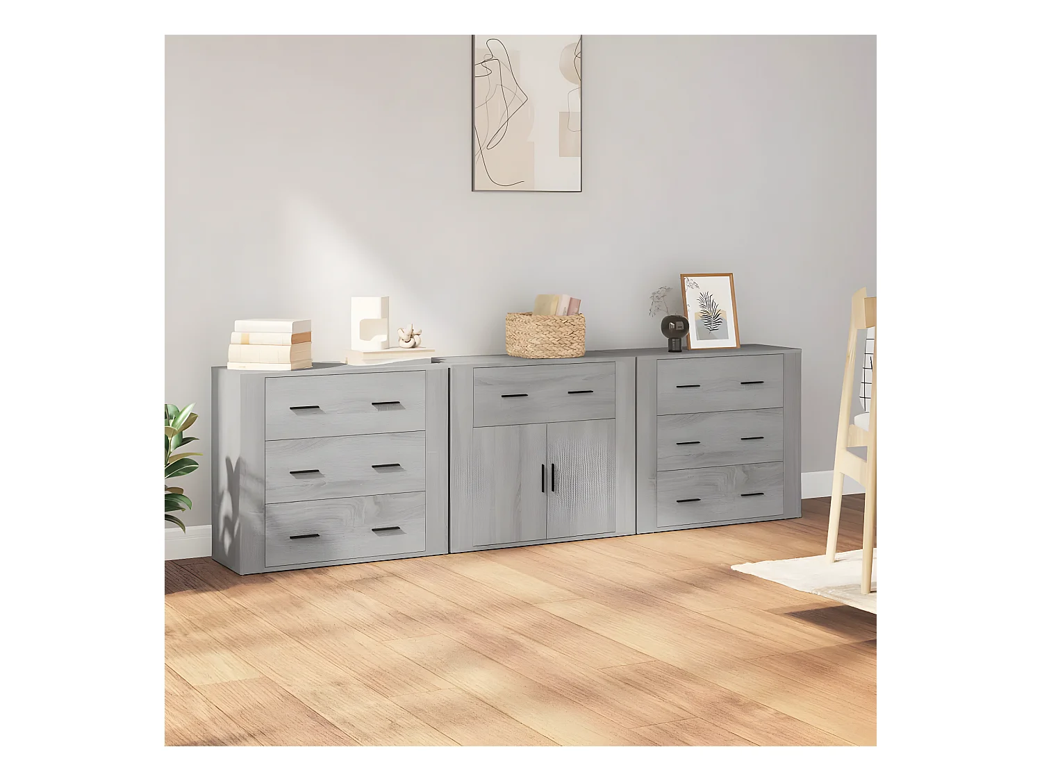 Buffets 3 pcs Sonoma gris Bois d'ingénierie