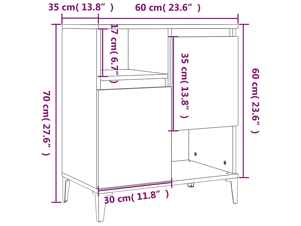 Credenze 3pz Grigio Sonoma 60x35x70 cm in Legno Multistrato