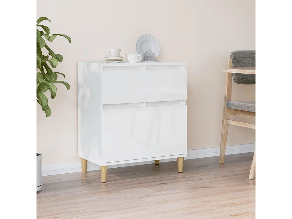 Buffet Blanc brillant 60x35x70 cm Bois d'ingénierie