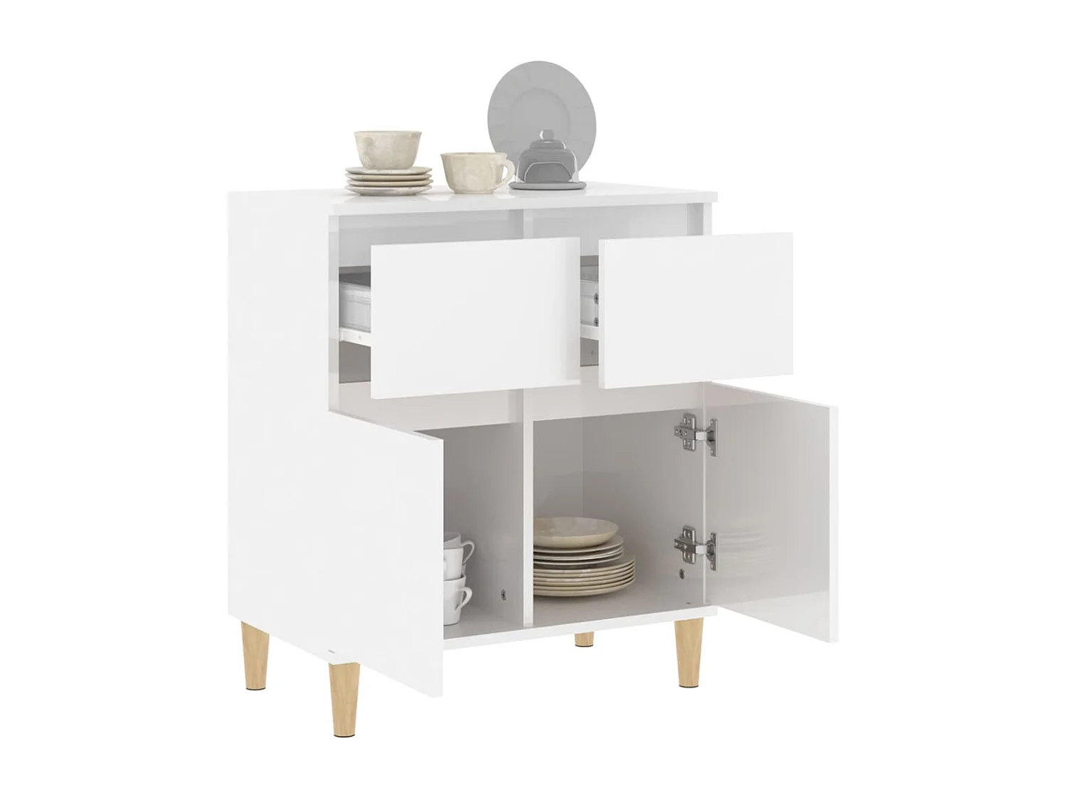 Buffet Blanc brillant 60x35x70 cm Bois d'ingénierie