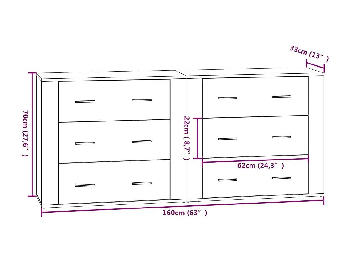 Credenze 2 pz Grigio Cemento in Legno Multistrato
