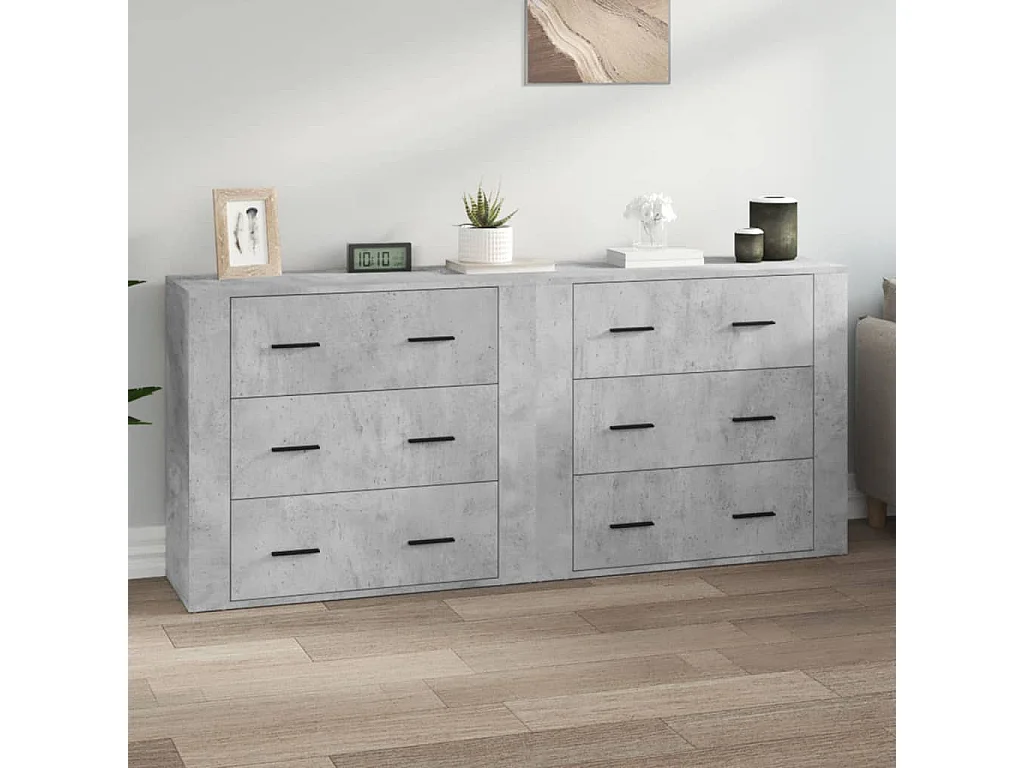 Buffets 2 pcs gris béton bois d'ingénierie