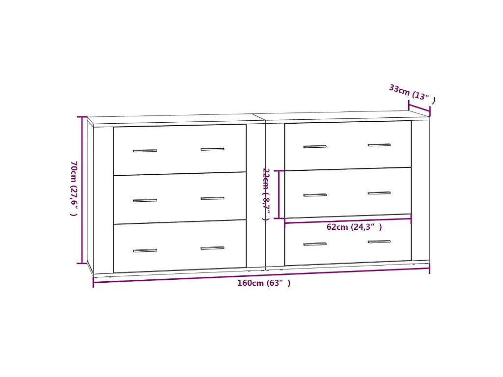 Buffets 2 pcs gris béton bois d'ingénierie