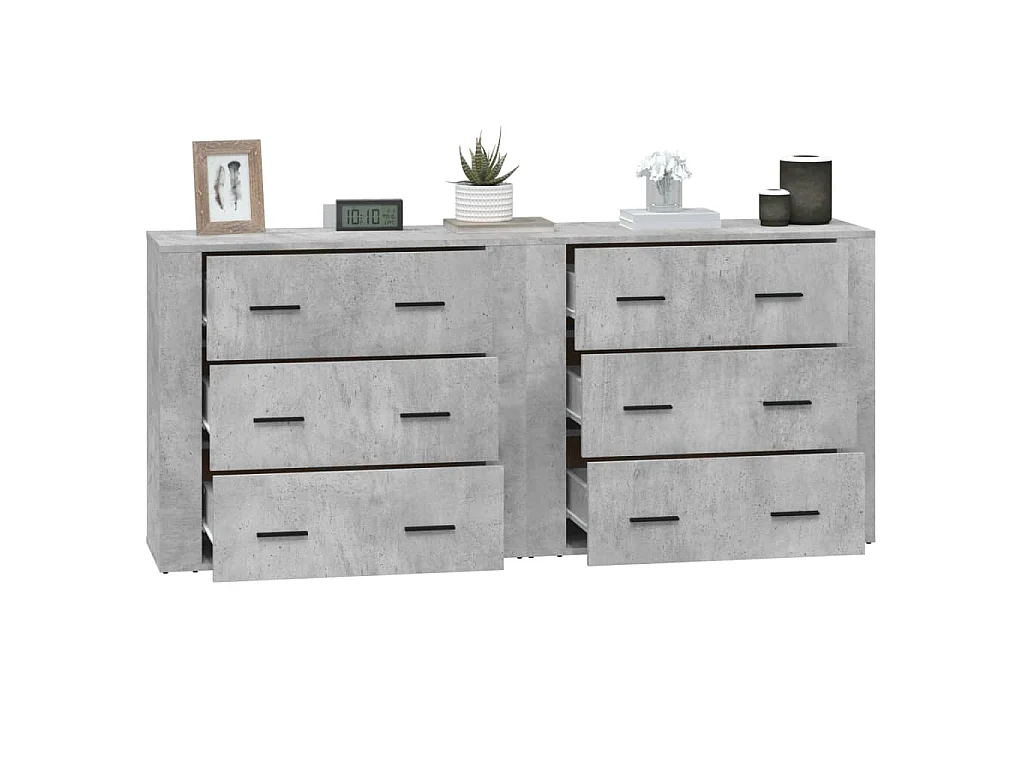 Buffets 2 pcs gris béton bois d'ingénierie