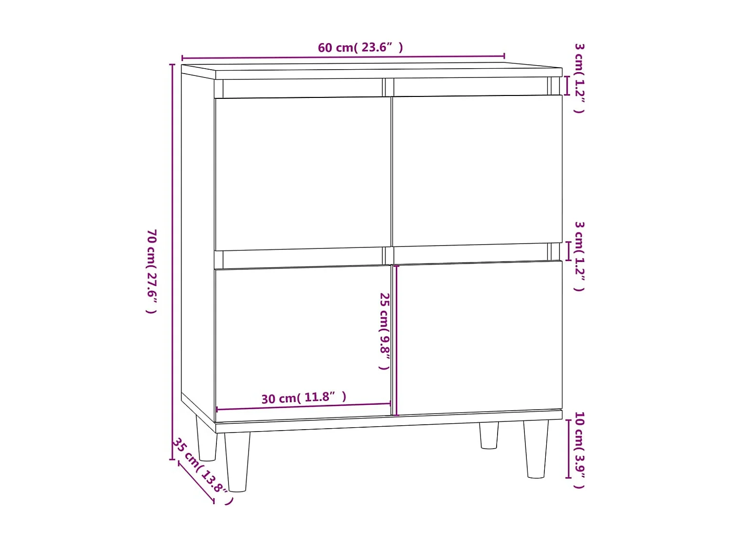 Dressoir 60x35x70 cm bewerkt hout wit