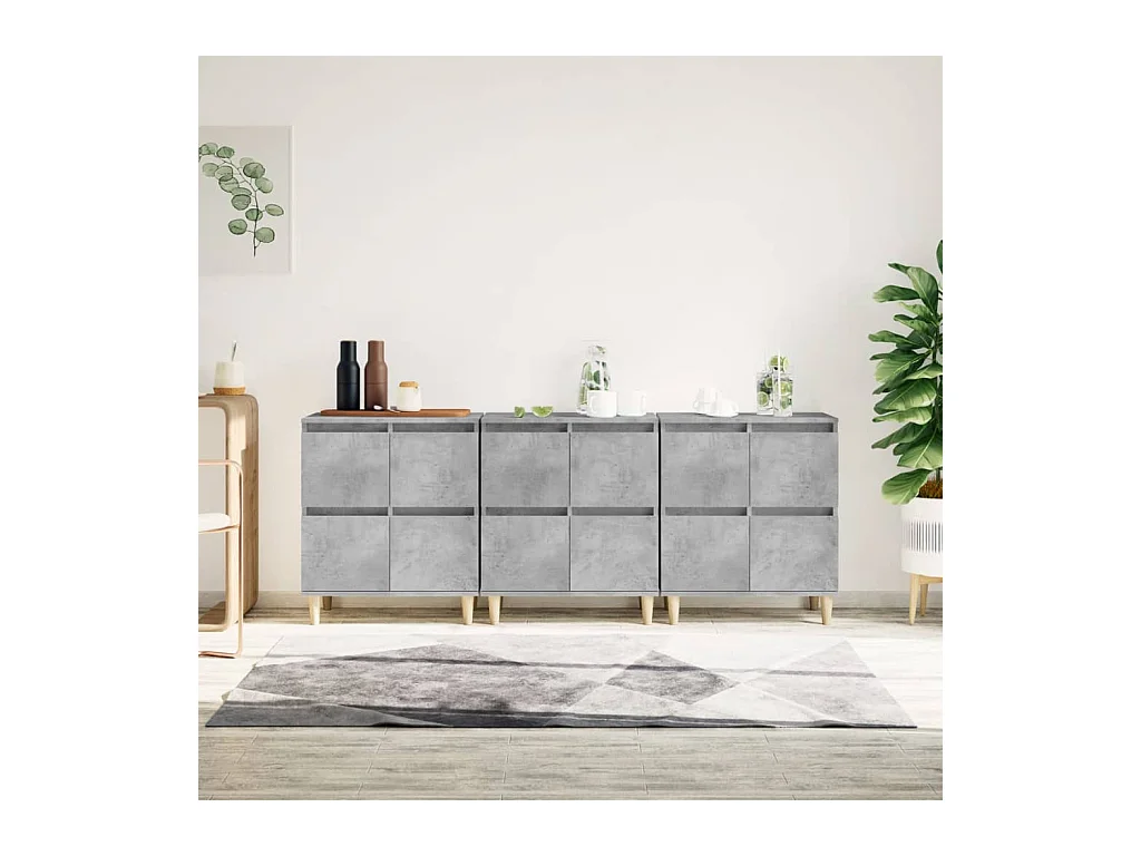 Buffets 3 pcs gris béton 60x35x70 cm bois d'ingénierie