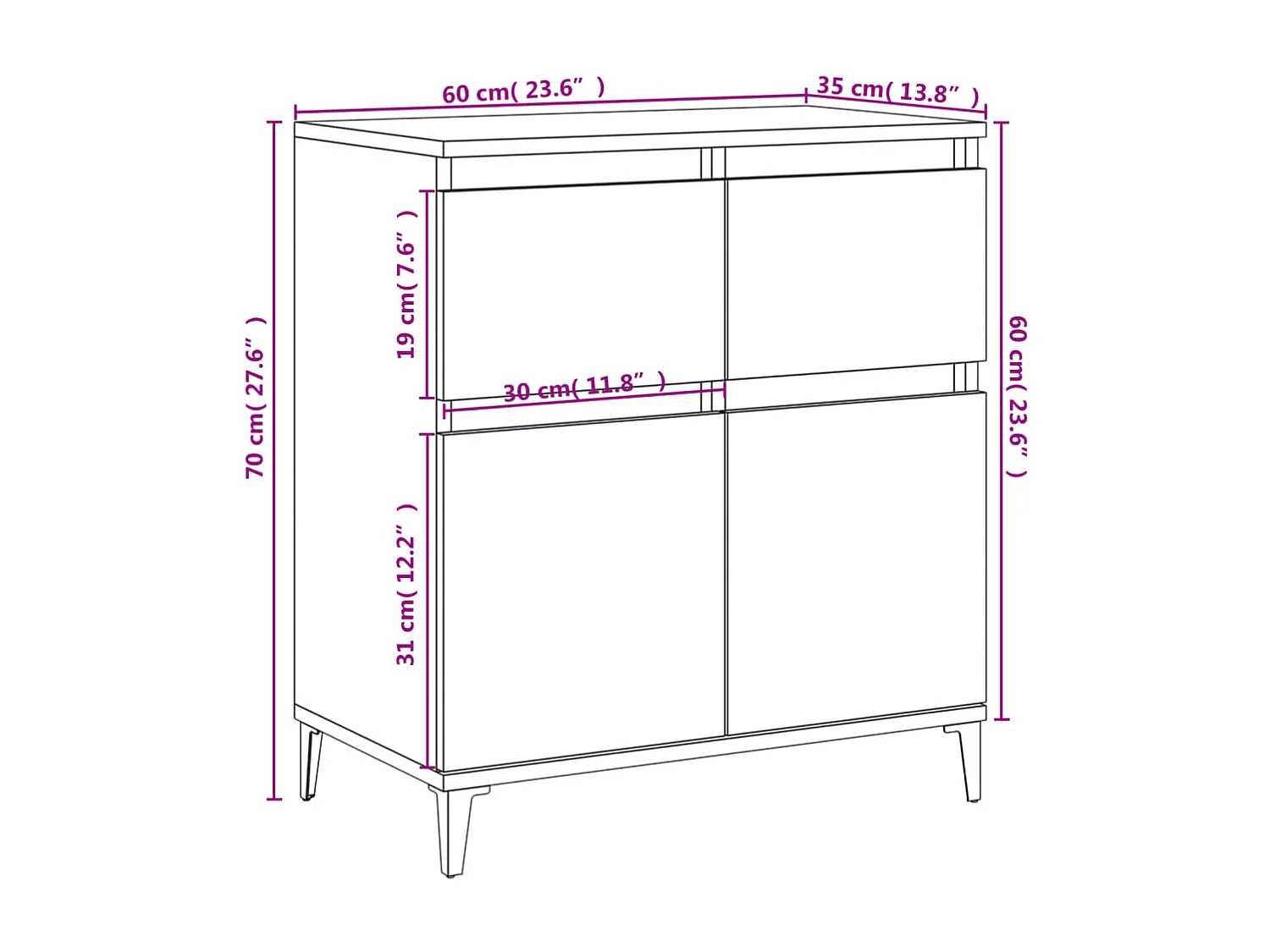 Aparador de madera contrachapada blanco 60x35x70 cm