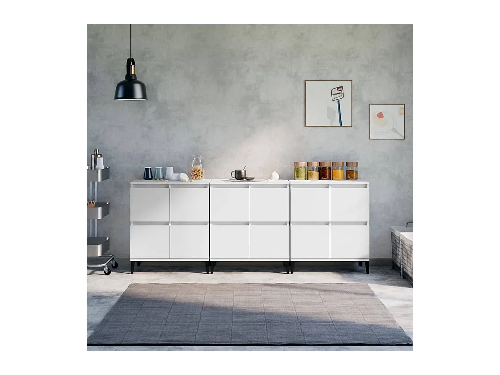 Buffets 3 pcs blanc 60x35x70 cm bois d'ingénierie