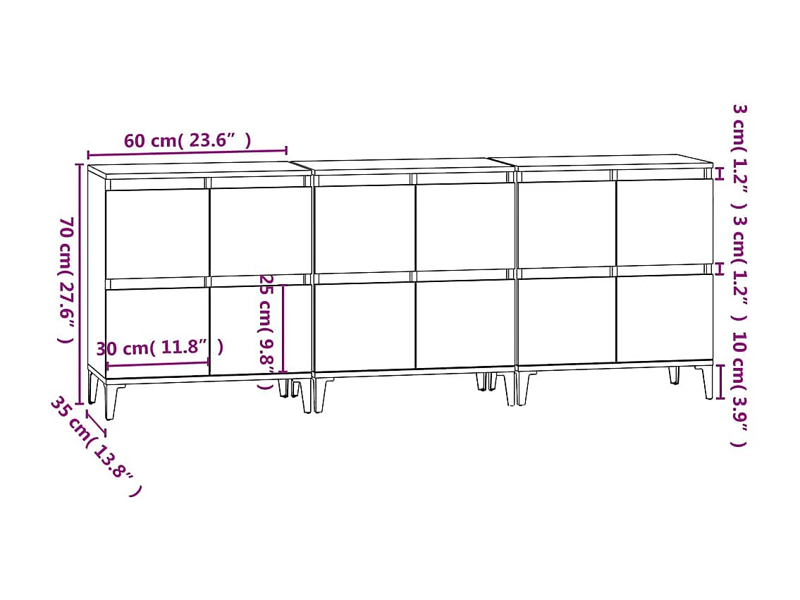 Buffets 3 pcs blanc 60x35x70 cm bois d'ingénierie