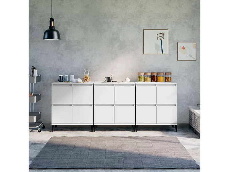 Buffets 3 pcs blanc 60x35x70 cm bois d'ingénierie