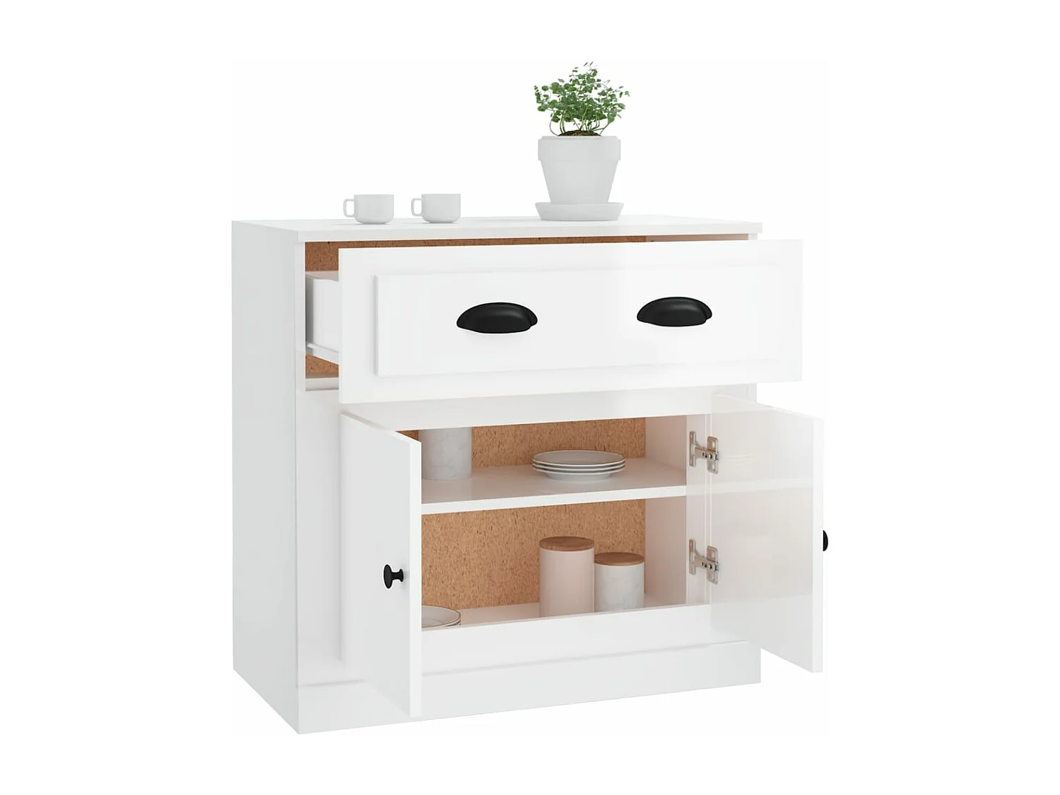 Buffet blanc brillant 70x35,5x67,5 cm bois d'ingénierie