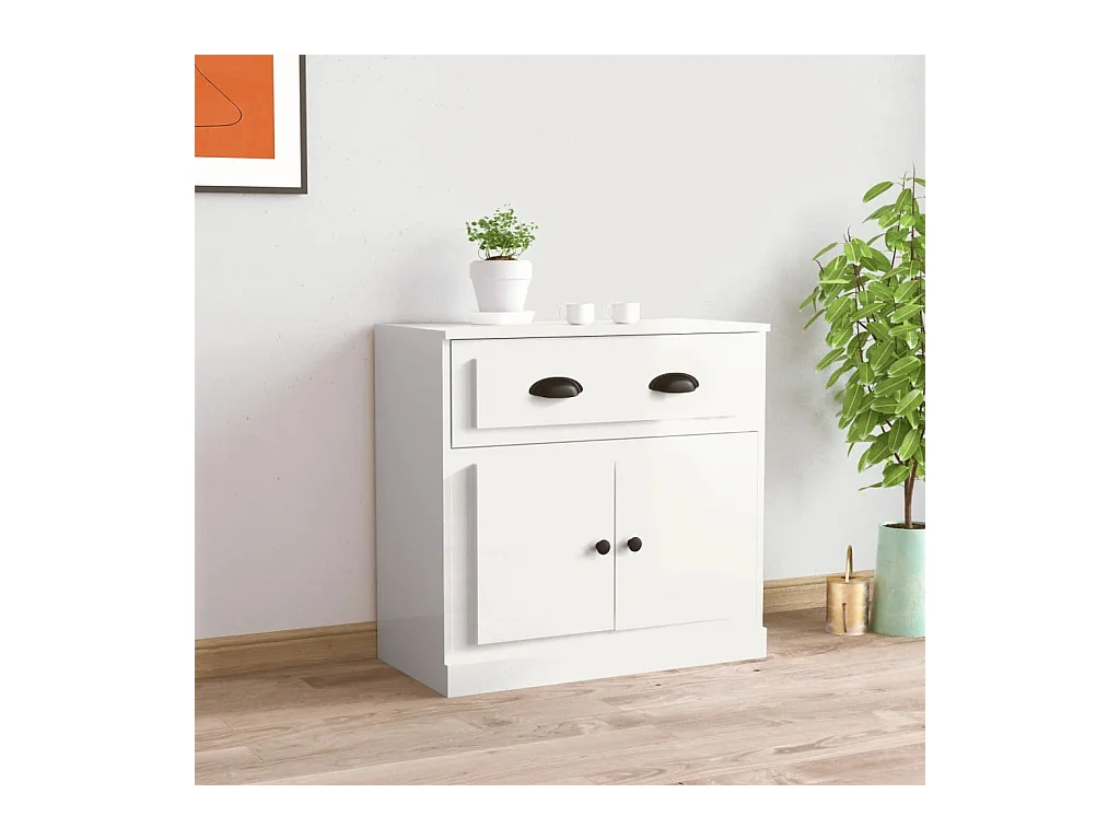 Buffet blanc brillant 70x35,5x67,5 cm bois d'ingénierie