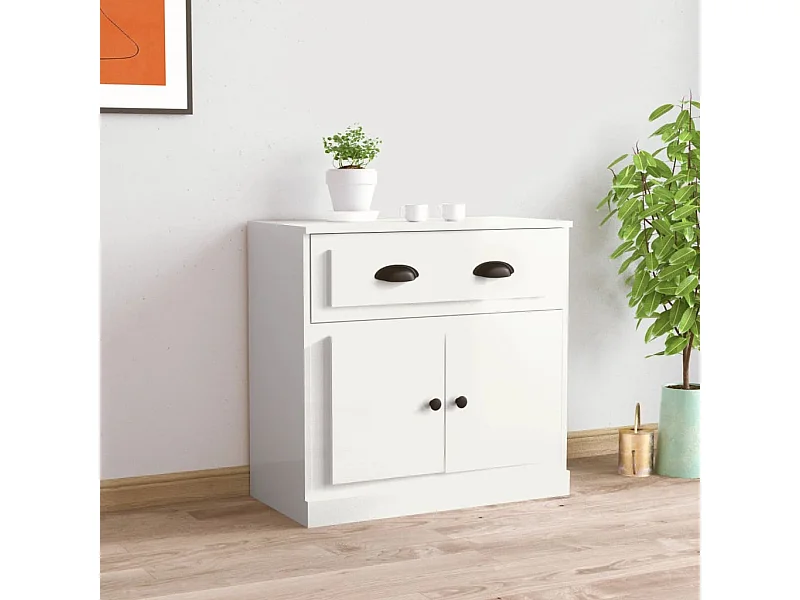 Aparador madera contrachapada blanco brillante 70x35,5x67,5 cm