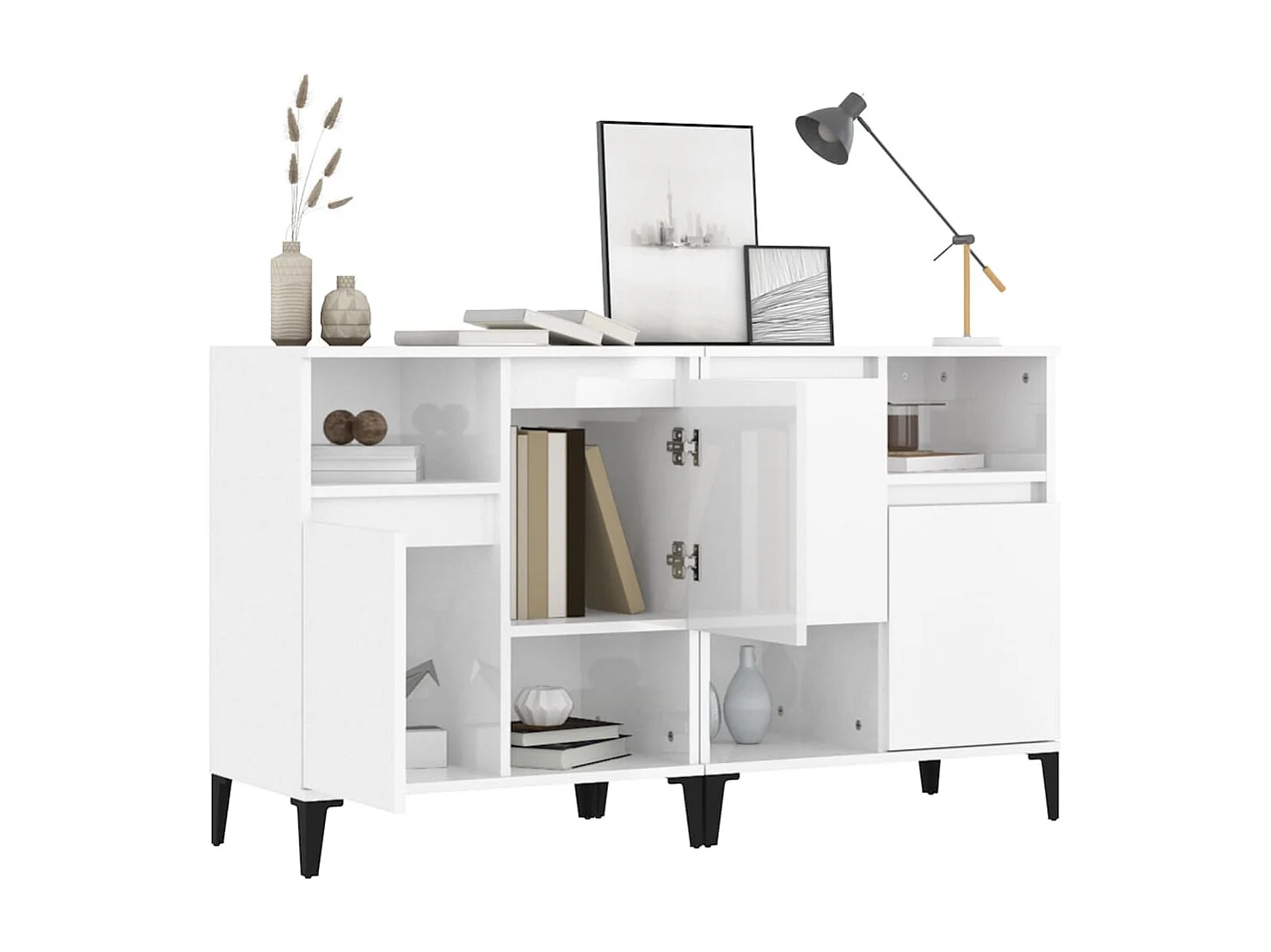 Sideboards 2 Stk. Hochglanz-Weiß 60x35x70 cm Holzwerkstoff