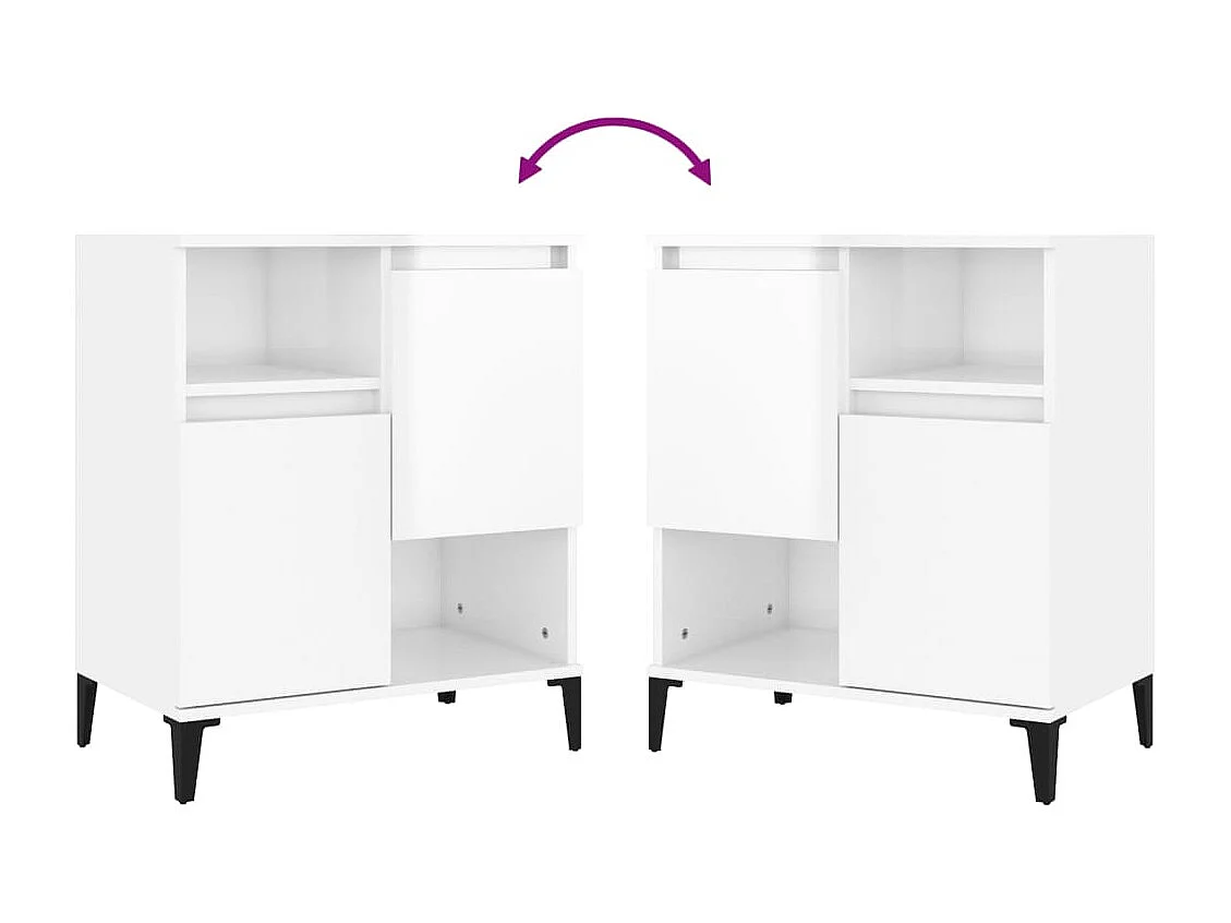 Aparadores 2 pcs 60x35x70 cm derivados madeira branco brilhante