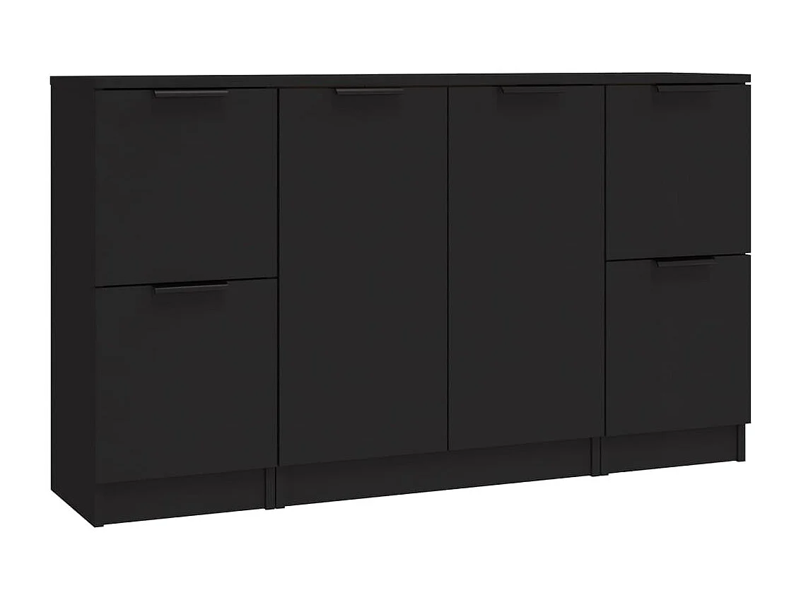 Buffets 3 pcs noir bois d'ingénierie
