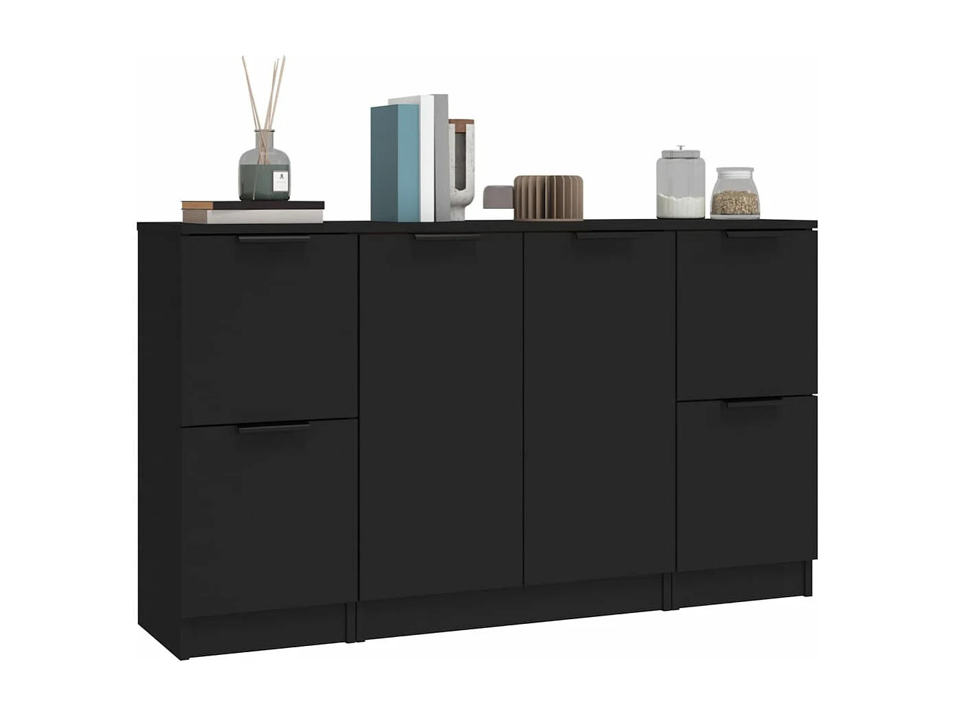 Buffets 3 pcs noir bois d'ingénierie