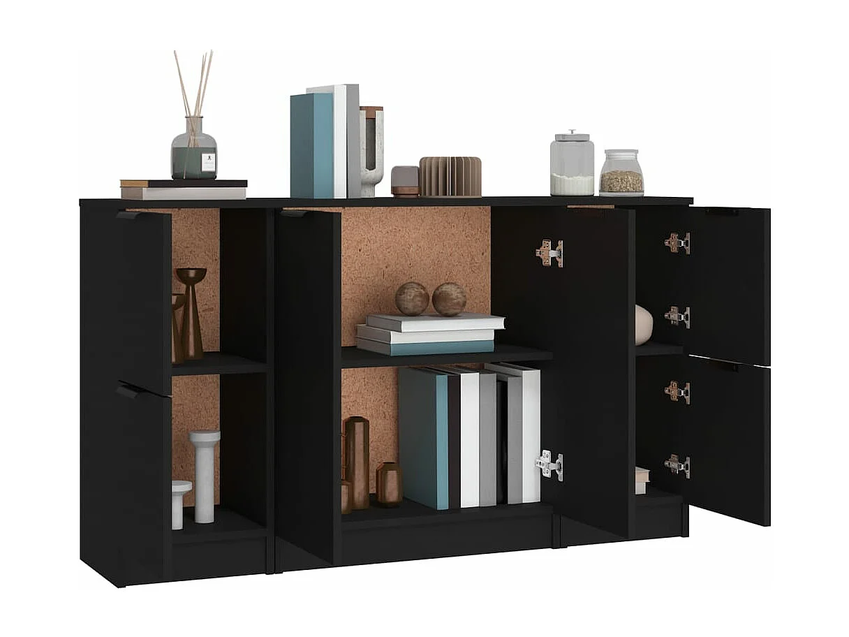 Buffets 3 pcs noir bois d'ingénierie