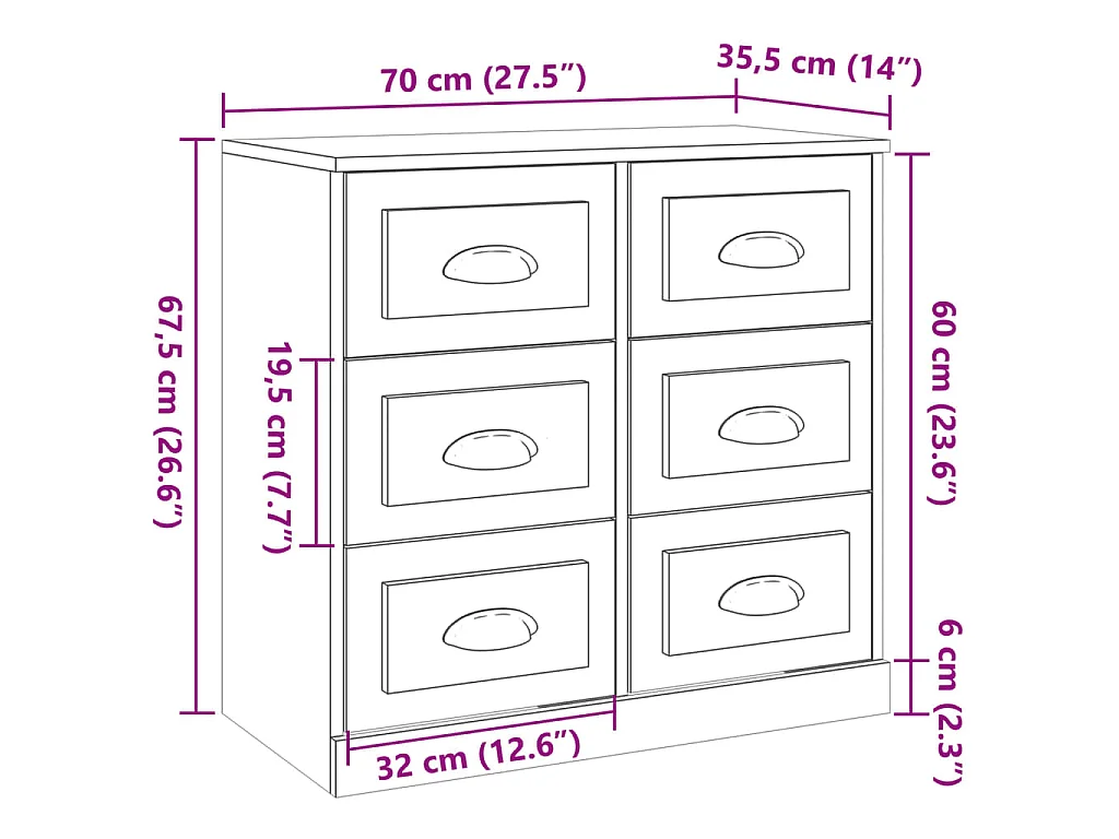 Buffet chêne fumé 70x35,5x67,5 cm bois d'ingénierie