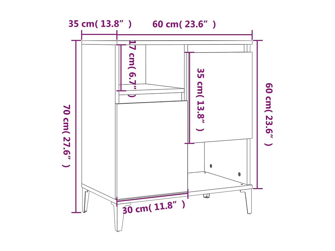 Credenza Rovere Marrone 60x35x70 cm in Legno Multistrato