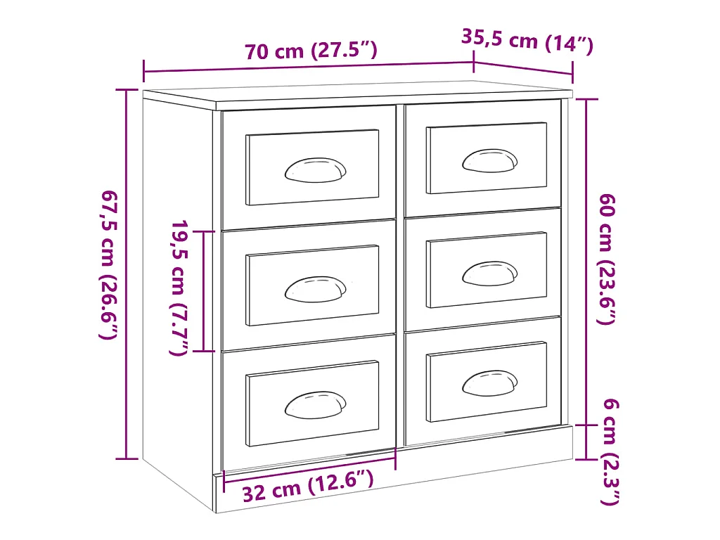 Dressoir 70x35,5x67,5 cm bewerkt hout sonoma eikenkleurig