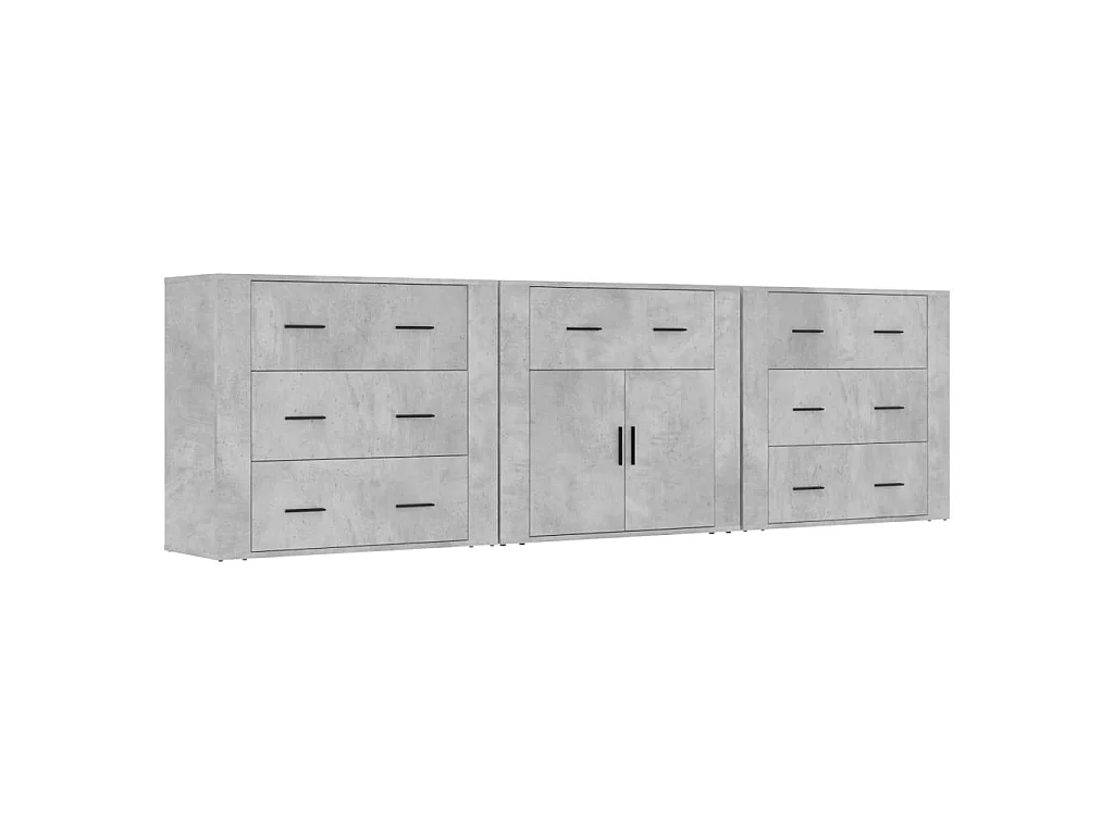 Buffets 3 pcs gris béton bois d'ingénierie