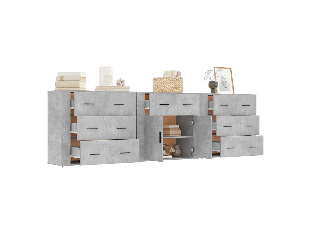Buffets 3 pcs gris béton bois d'ingénierie