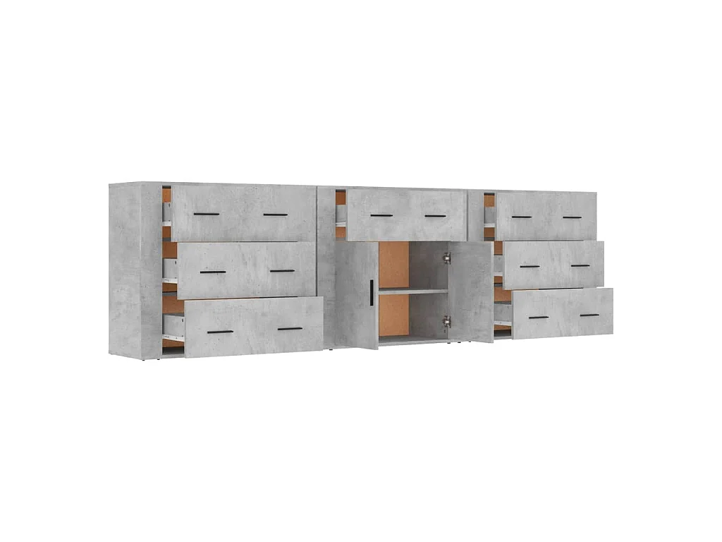 Buffets 3 pcs gris béton bois d'ingénierie