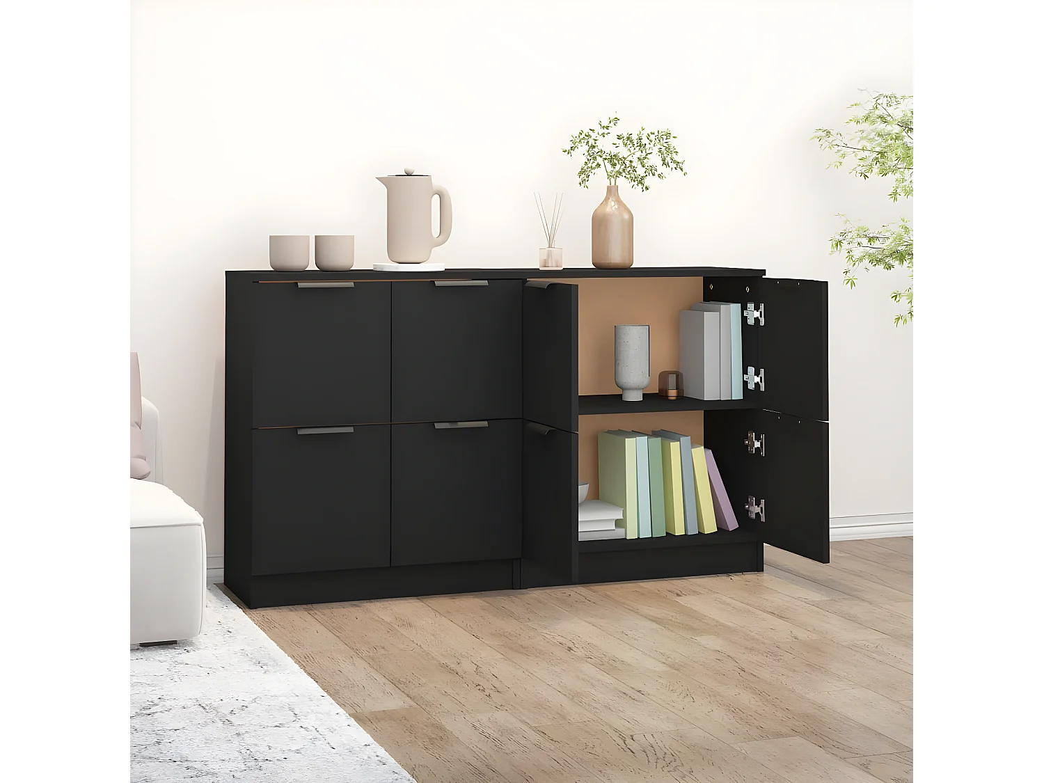 Sideboards 2 Stk. Schwarz 60x30x70 cm Holzwerkstoff