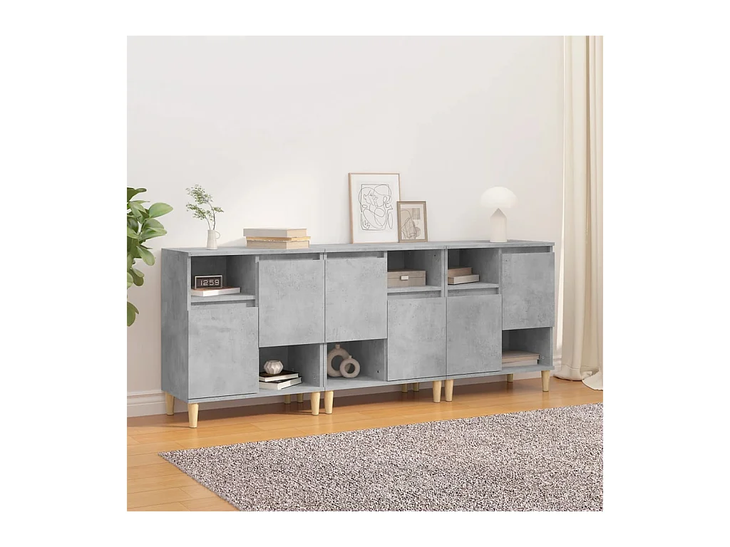 Buffets 3 pcs gris béton 60x35x70 cm bois d'ingénierie