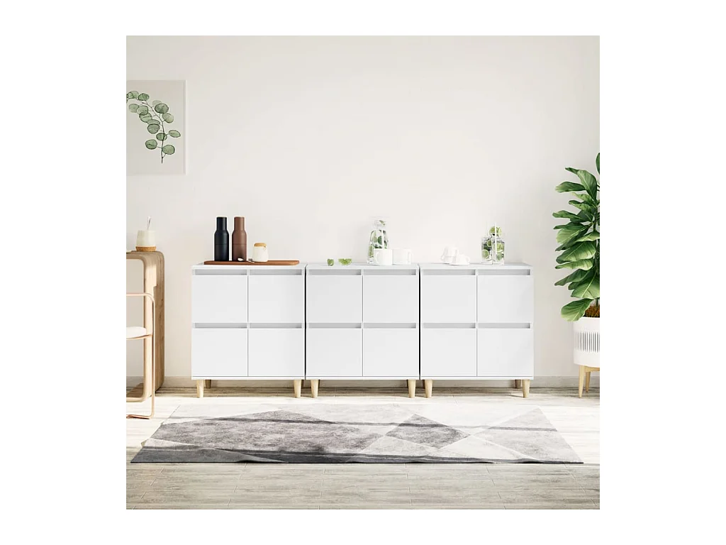 Buffets 3 pcs blanc 60x35x70 cm bois d'ingénierie