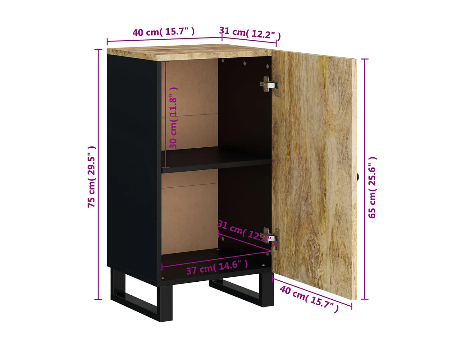 Buffet avec porte 40x31x75 cm bois massif de manguier