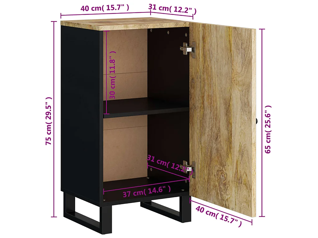 Buffet avec porte 40x31x75 cm bois massif de manguier