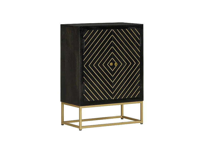 Dressoir met 2 deuren 55x30x75 cm mangohout zwart en goud