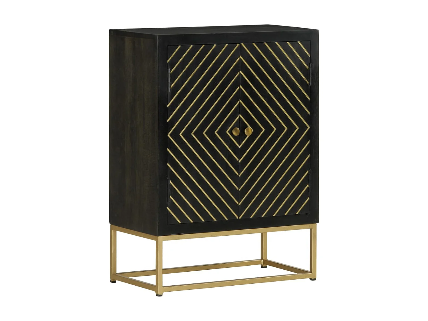 Buffet avec 2 portes noir et doré 55x30x75 cm manguier