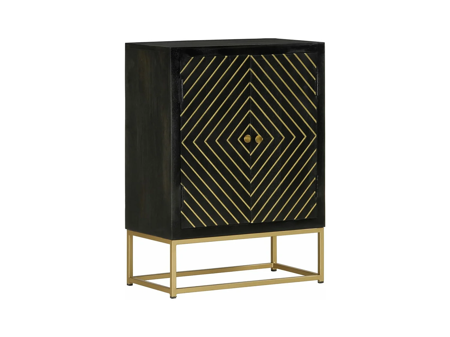 Buffet avec 2 portes noir et doré 55x30x75 cm manguier