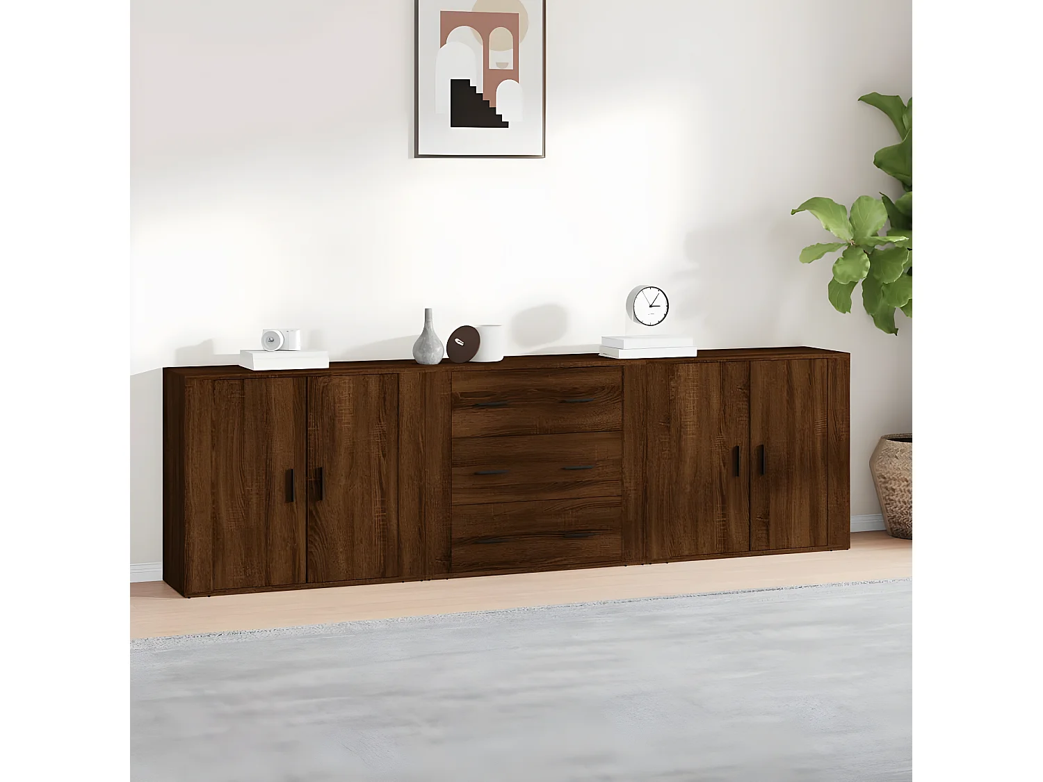 Buffets 3 pcs Chêne marron Bois d'ingénierie