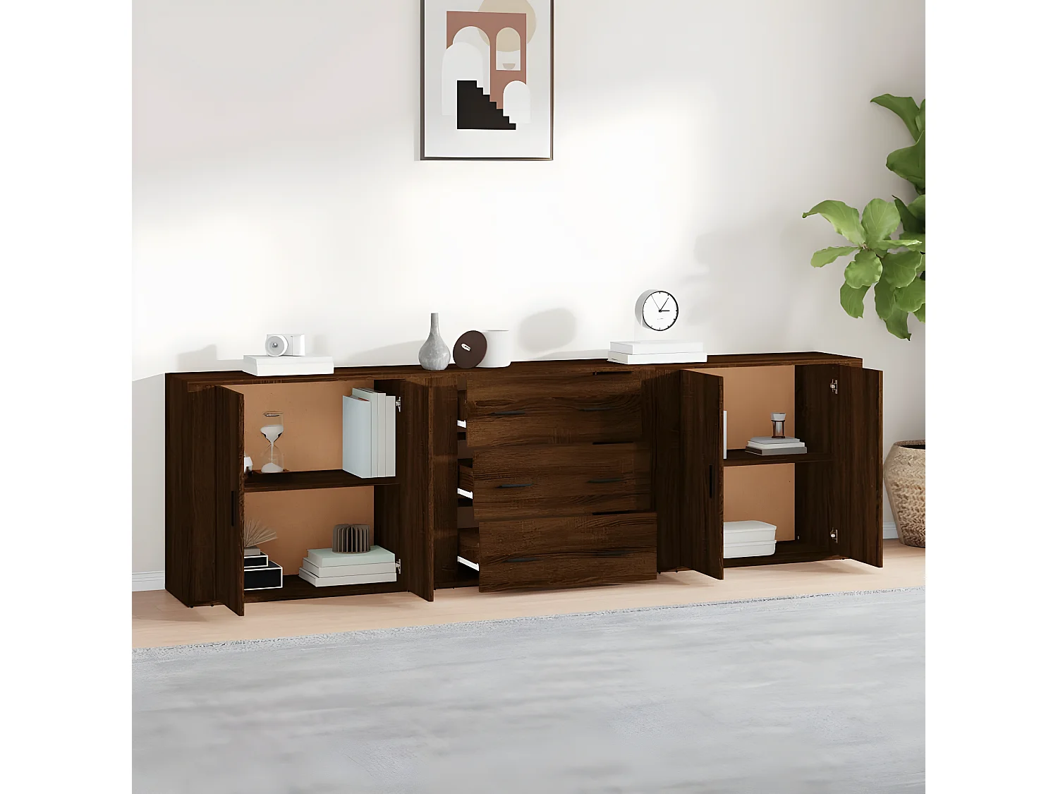 Buffets 3 pcs Chêne marron Bois d'ingénierie